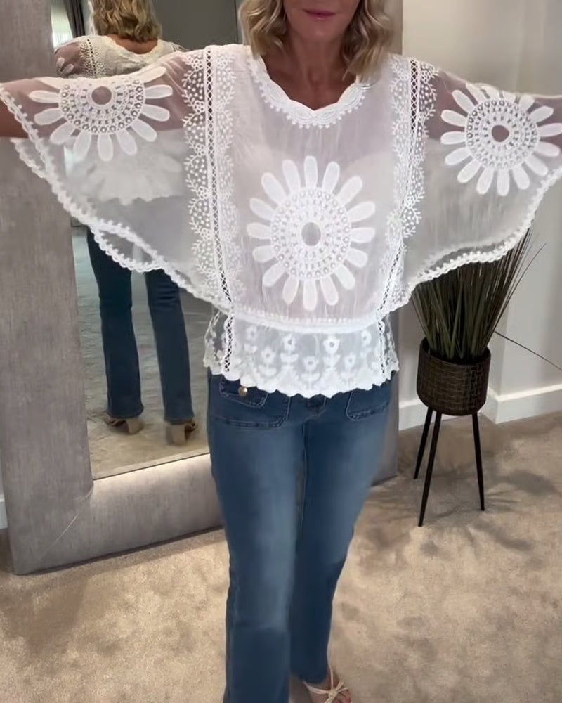 Brigid | Embroidered Bat Lace Blouse