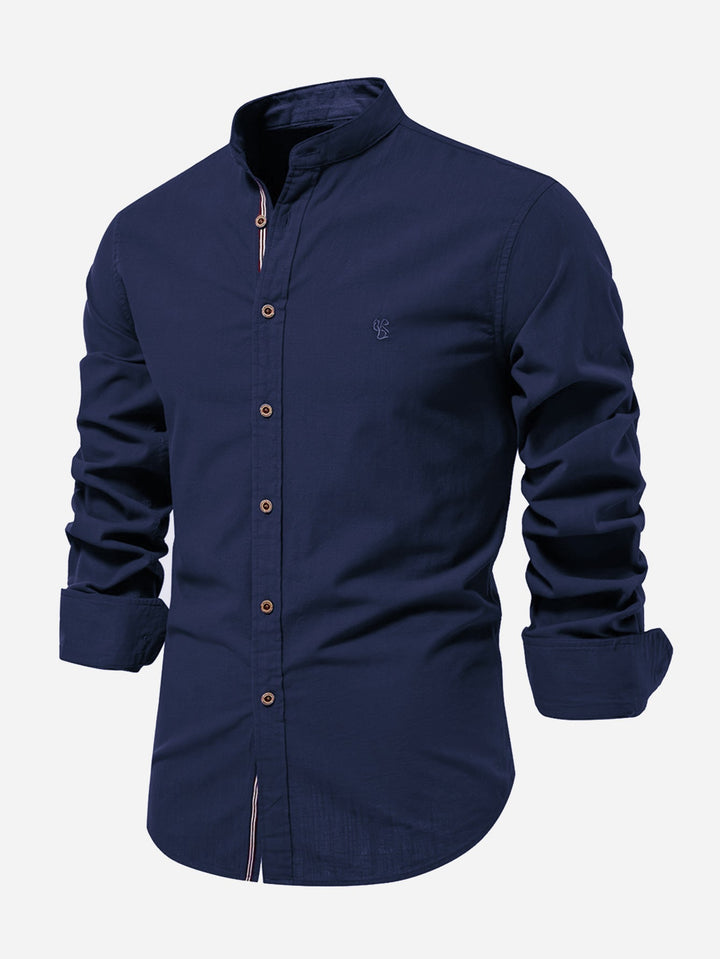 Rowan | Long Sleeve Linen Shirt With Stand Up Collar