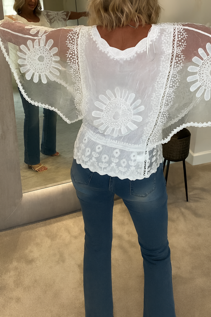 Brigid | Embroidered Bat Lace Blouse