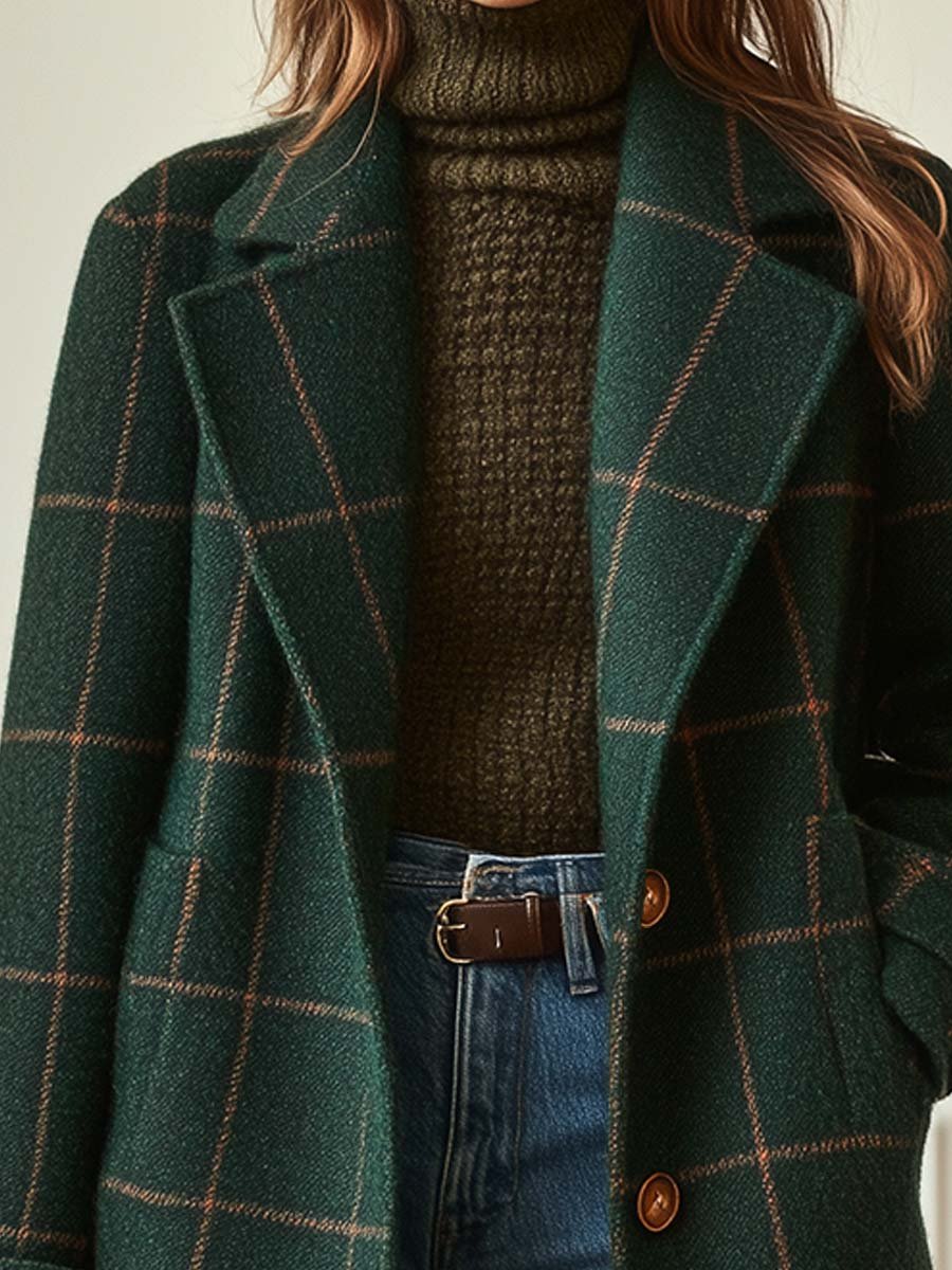 Layla | Retro Lapel Plaid Tweed Coat